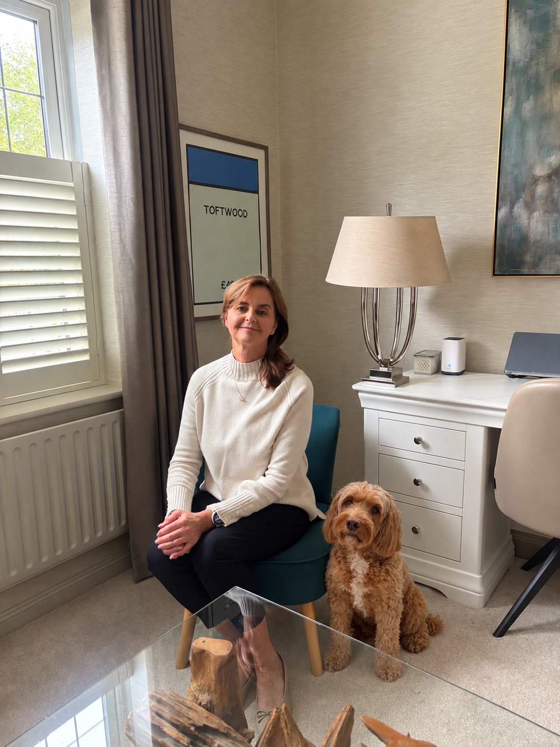 Debbie Pell seated in her calm, private consulting room, where face-to-face sessions take place